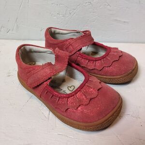 Livie & Luca Girls 10 Glittery Red Ruche Classic Ruffle Mary Jane Shoes